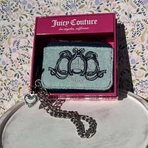 Juicy Couture Lovers Club Pastel Turquoise Square Zipper Wallet w Heart ID Slot